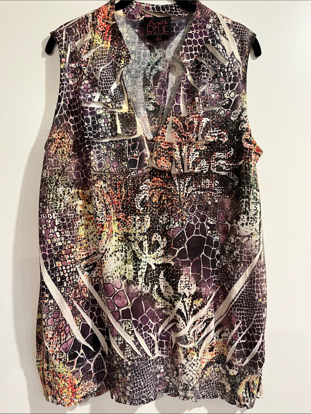 French Blue Women’s Sleeveless Printed Blouse in Multicolor
